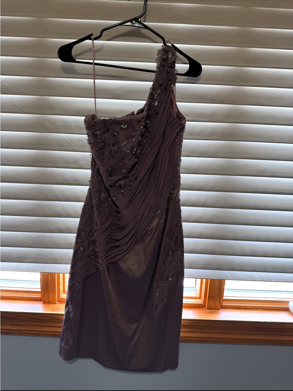 Embellished One-Shoulder Cocktail Dress in Mauve